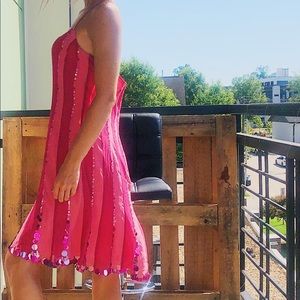Sequin embellished hot pink mid length dress